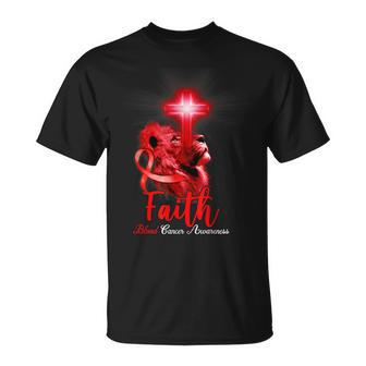 Christian Lion Cross Religious Faith Blood Cancer Awareness T-Shirt - Seseable