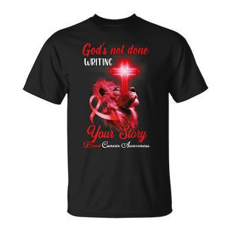 Christian Lion Cross Religious Quote Blood Cancer Awareness T-Shirt - Seseable