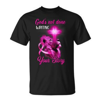 Christian Lion Cross Religious Quote Breast Cancer Awareness T-Shirt - Seseable