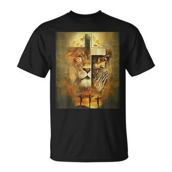 Christian Religious Jesus The Lion Of Judah Cross Retro V2 T-Shirt - Seseable