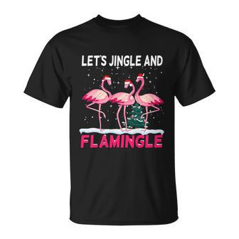 Christmas Flamingo Funny Pink Flamingle Xmas Unisex T-Shirt - Monsterry