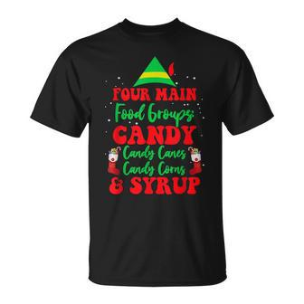 Christmas Four Main Food Groups Elf Buddy Xmas Pajama T-shirt - Seseable