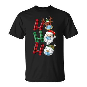 Christmas Ho Ho Ho Santa Reindeer Snowman Face Mask Pajama T-shirt - Seseable