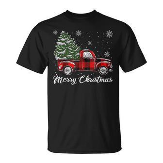 Christmas Tree Red Truck Pajama Vintage Buffalo Plaid Truck V2T-shirt - Seseable