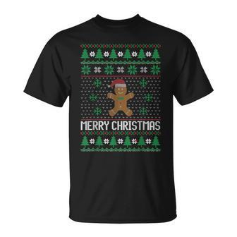 Christmas Ugly Sweater Gingerbread Man Trees Snow Holidays T-shirt - Seseable
