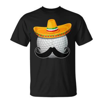 Cinco De Mayo Golf Ball Mustache Mexican Golf Player T-Shirt - Seseable
