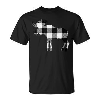 Classic White & Black Christmas Buffalo Plaid Deer Elk T-shirt - Seseable