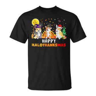 Corgi Dog Halloween Merry Christmas Happy Hallothanksmas T-shirt - Thegiftio UK