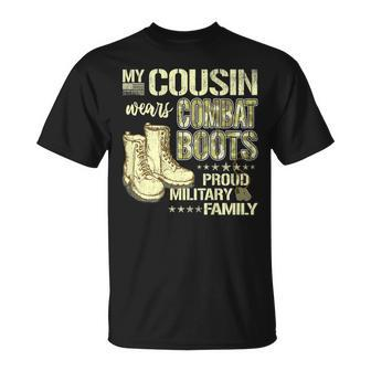 My Cousin Wears Combat Boots Dog Tags Proud Military Family T-Shirt - Seseable