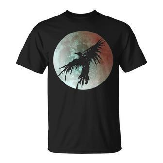 Crow Raven Distressed Flying Bird Full Moon Raven Crow Unisex T-Shirt | Mazezy