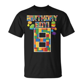 Cute 8Th Birthday Gift 8 Years Old Block Building Boys Kids Unisex T-Shirt | Mazezy DE