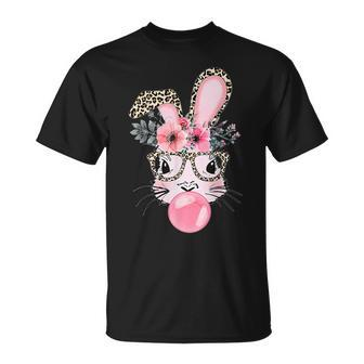 Cute Bunny With Leopard Glasses Happy Easter Day T-Shirt - Seseable