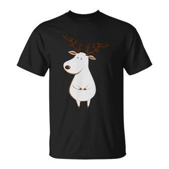 Cute Deer Albino Funny White Reindeer Ugly Christmas Sweater Cool Gift Unisex T-Shirt - Monsterry