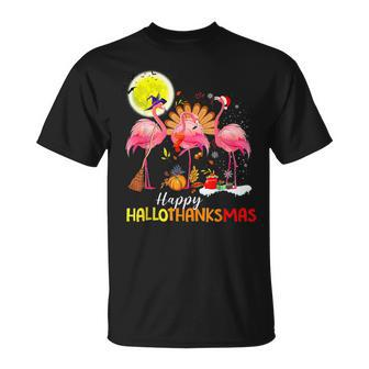 Cute Flamingo Hallothanksmas Happy Halloween Thanksgiving T-shirt - Thegiftio UK