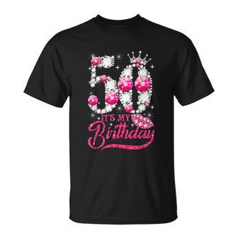 Cute Gift Its My 50Th Birthday Queen 50 Years Old Shoes Crown Diamond Funny Gif Unisex T-Shirt - Monsterry CA
