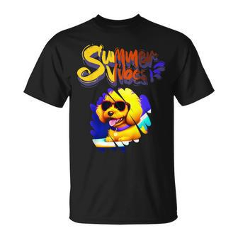 Cute Golden Retriever | Summer Vibes | Dog Wearing Glasses Unisex T-Shirt | Mazezy UK