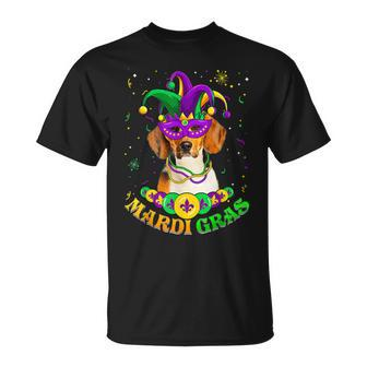 Cute Mardi Gras Beagle Dog Dad Dog Mom Mask Beads Unisex T-Shirt | Mazezy