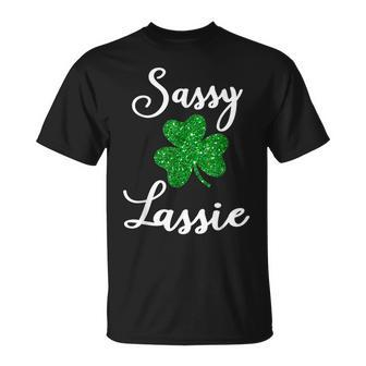 Cute Sassy Lassie Shirt Irish Shamrock Funny St Patricks Day Unisex T-Shirt | Mazezy