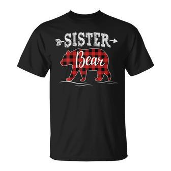 Cute Sister Bear Dark Red Pleid Xmas Pajama Girl T-shirt - Thegiftio UK