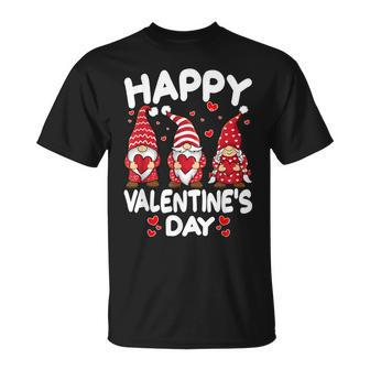 Cute Three Gnomes Holding Hearts Happy Valentines Day T-Shirt - Seseable