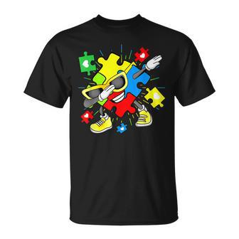 Dabbing Puzzle Piece Kids Boys Girls Autism Awareness T-Shirt - Seseable