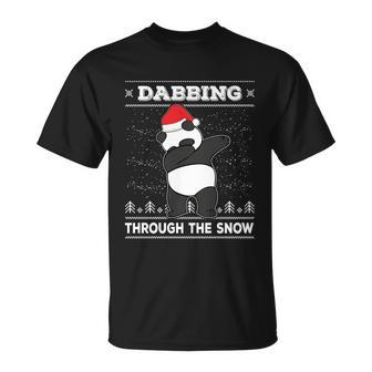 Dabbing Through The Snow Panda Dab Ugly Christmas Sweater Gift Unisex T-Shirt - Monsterry UK