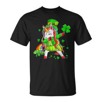 Dabbing Unicorn Holding Shamrocks Patricks Day Lover Family T-Shirt - Seseable