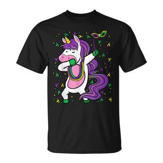 Dabbing Unicorn Jester Hat Mask Mardi Gras Festival Kids T-Shirt - Seseable