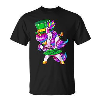 Dabbing Unicorn Jester Hat Mask Mardi Gras Festival Kids V2 T-Shirt - Seseable