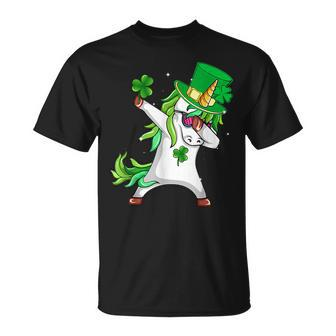 Dabbing Unicorn Leprechaun Hat Saint Patricks Day Shamrock T-Shirt - Seseable