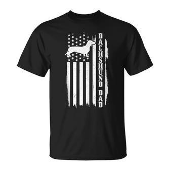 Mens Dachshund Dad Vintage American Flag Patriotic Weiner Dog T-Shirt - Seseable