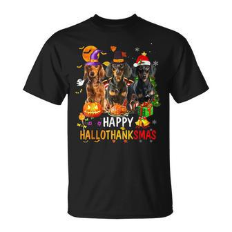 Dachshund Dog Halloween Merry Christmas Happy Hallothanksmas T-shirt - Thegiftio UK