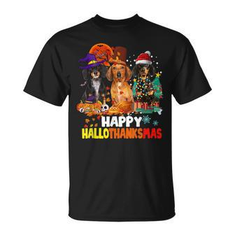 Dachshund Dog Halloween Merry Christmas Happy Hallothanksmas V3 T-shirt - Thegiftio UK