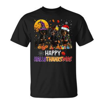 Dachshund Halloween Happy Hallothanksmas Autumn Thanksgiving V2 T-shirt - Thegiftio UK