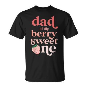 Mens Dad Of The Berry Sweet One Strawberry First Birthday 1St T-Shirt - Seseable