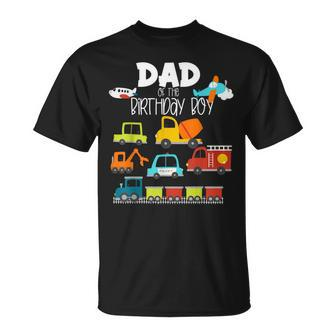 Dad Of The Birthday Boy Family Matching Train Car Fire Truck T-Shirt - Seseable