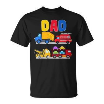 Dad Of The Birthday Boy Transportation Vehicles Trucks Cars T-Shirt - Seseable