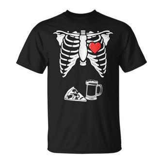 Dad Skeleton Halloween Beer Pizza Funny Pregnancy Couple Men Gift For Mens Unisex T-Shirt | Mazezy