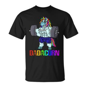 Dadacorn Manly Unicorn Weightlifting Muscle Fathers Day T-shirt | Seseable CA