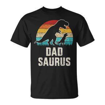 Mens Dadsaurus Dad Dinosaur Vintage For Fathers Day T-Shirt - Seseable