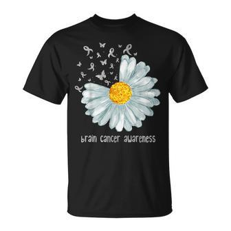 Daisy Butterfly Gray Ribbon Brain Cancer Awareness T-shirt - Seseable