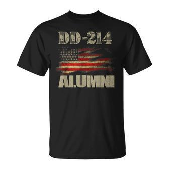 Dd214 Alumni Military Veteran Vintage American Flag Unisex T-Shirt | Mazezy