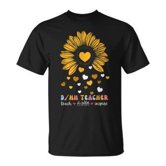 DHh Teacher Deaf And Hard Of Hearing Asl Sunflower Heart T-shirt - Thegiftio UK