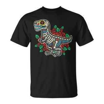 Dia De Muertos Trex Sugar Skull Mexican Halloween Dinosaur T-shirt - Thegiftio UK