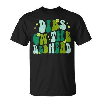 Dibs On The Redhead Drinking St Patricks Day Retro Groovy Unisex T-Shirt | Mazezy