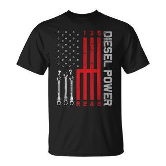 Diesel Mechanic Shifting Gear American Flag Gift Drag Racer Unisex T-Shirt | Mazezy