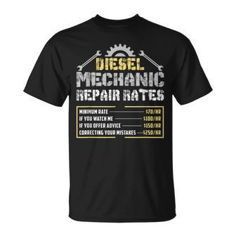 Diesel Truck Mechanic Gift Automechanic Repair Rate List Unisex T-Shirt | Mazezy