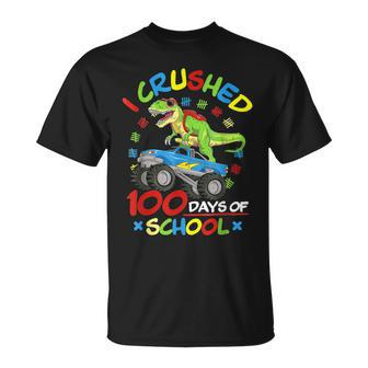 Dinosaur 100 Days School Crushed 100 Days Of School T-Shirt - Seseable