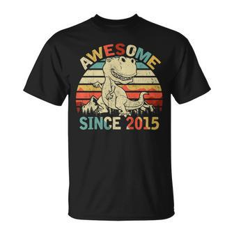 Dinosaur 4Th Birthday Boy Gift Awesome Since 2015 Unisex T-Shirt | Mazezy