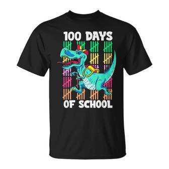 Dinosaur T Rex Happy 100 Days Of School Teacher Boys Kids T-Shirt - Seseable